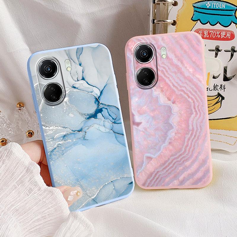 For Redmi 13C Pink Gold Marble Art Fashion Phone Case Soft Silicone Fundas Cover For Redmi13C 13 C Coque Matte Shockproof Bumper