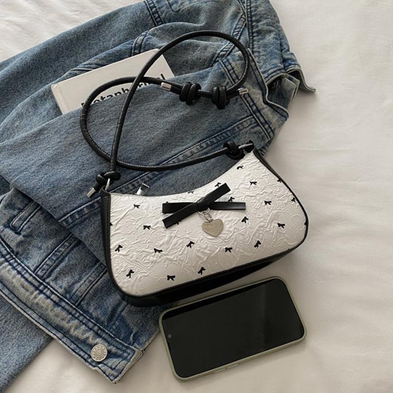 Yogodlns Сумка-подмышка Y2k с розовым бантом для женщин, Новые модные и универсальные текстурные сумки-багеты класса люкс на одно плечо