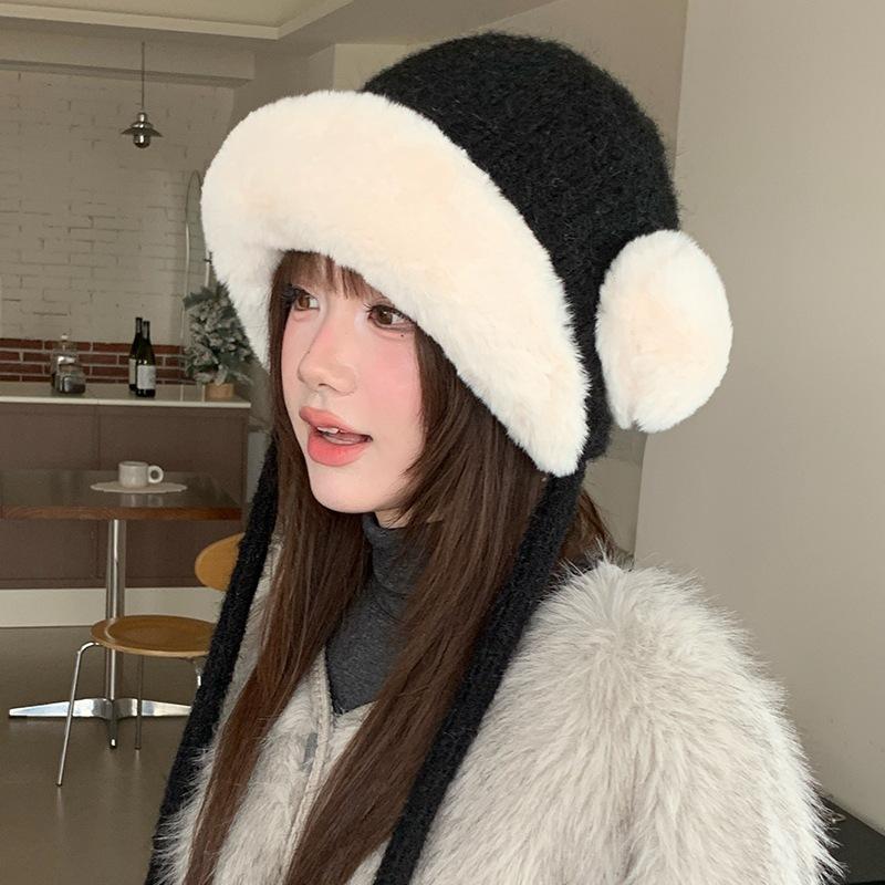 Women S Plush Earmuff Trapper Hat Winter Warm Windproof Cute Fashionable Hat