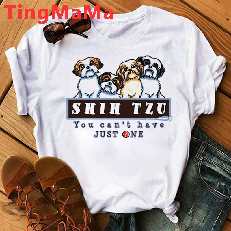 Футболка для мам, женские летние топы в стиле Харадзюку с рисунком Ши-тцу, футболки с рисунком Kawaii, модные топы унисекс