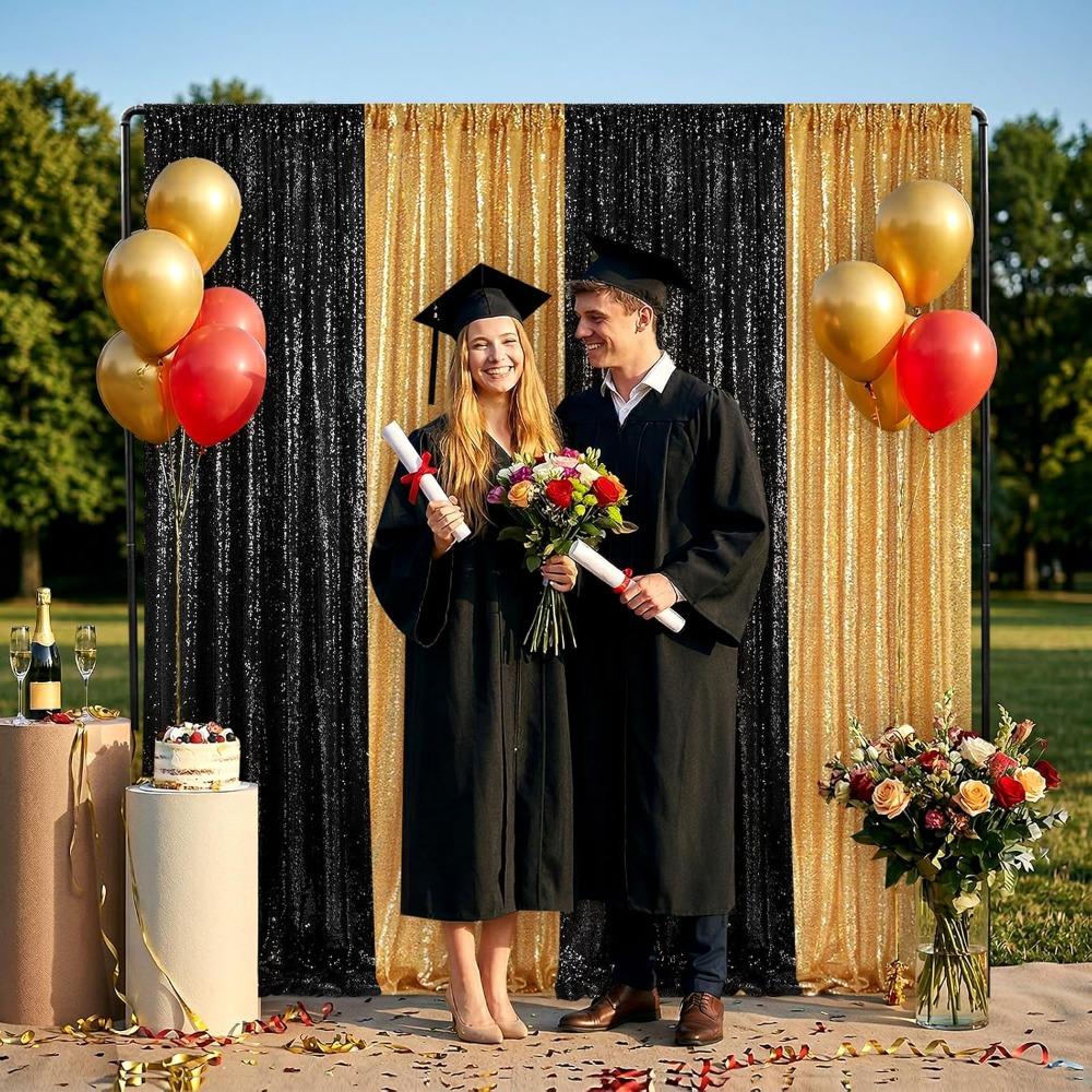 Gold Sequin Backdrop Curtain Panels Stage 2 Pieces Gold Curtains Backdrop Photo Backdrop Curtains for Wedding Birthday Party Background Drapes