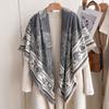 Fashionable Retro European-Style Flowery Large Square Scarf Double-Sided Women'S Imitation Cashmere Warm Scarf Simple And Versatile