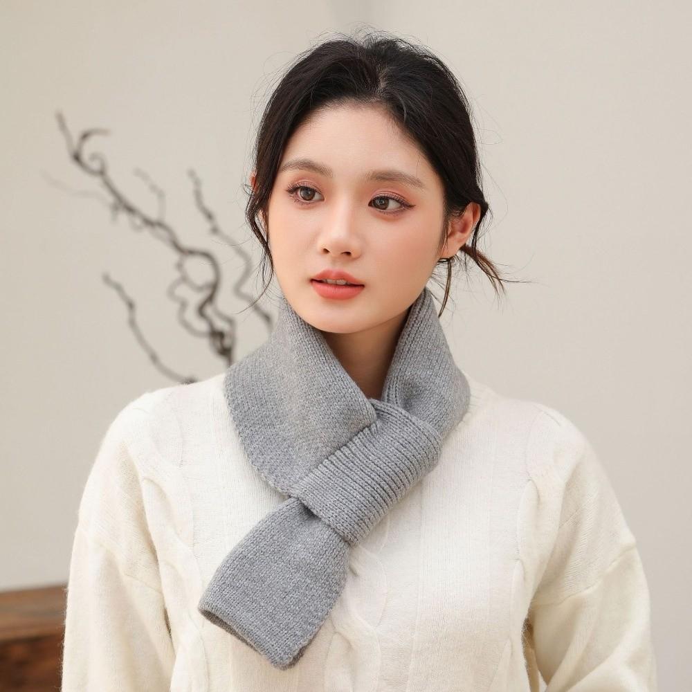 Windproof Knitted Scarf Solid Color Cross Short Scarf Fashion Neck Thermal Warmer Autumn Winter