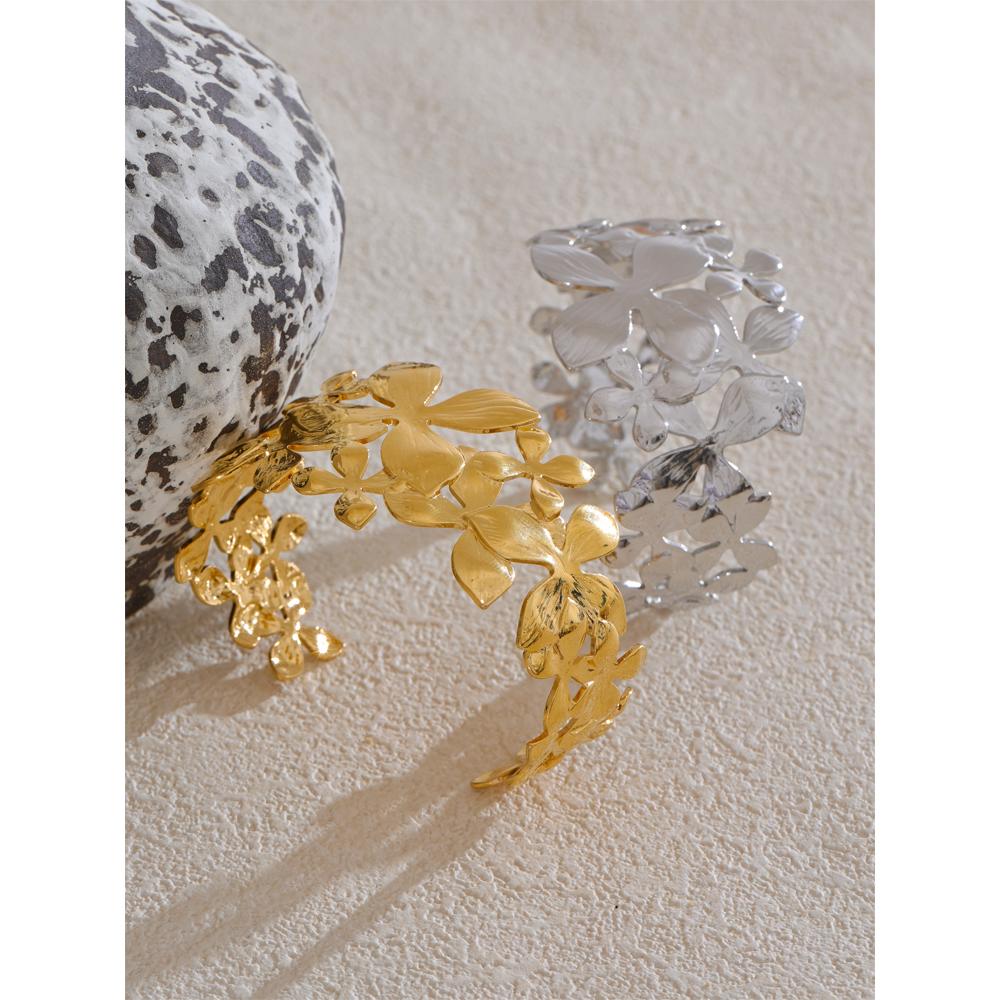 Eetit Трендовый стиль металлический цветок полый манжета ежедневный браслет золотой цвет нержавеющая сталь текстура шарм ювелирные изделия