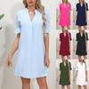 2023 Women's Solid Color V-Neck Loose Pleated Dress with Five-Point Sleeves