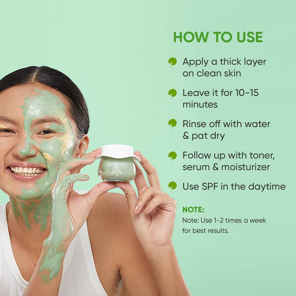 Dot & Key Pollution Acne Defense Green Clay Mask 85g | Detoxifying Facial Mask for Oily & Acne Prone Skin