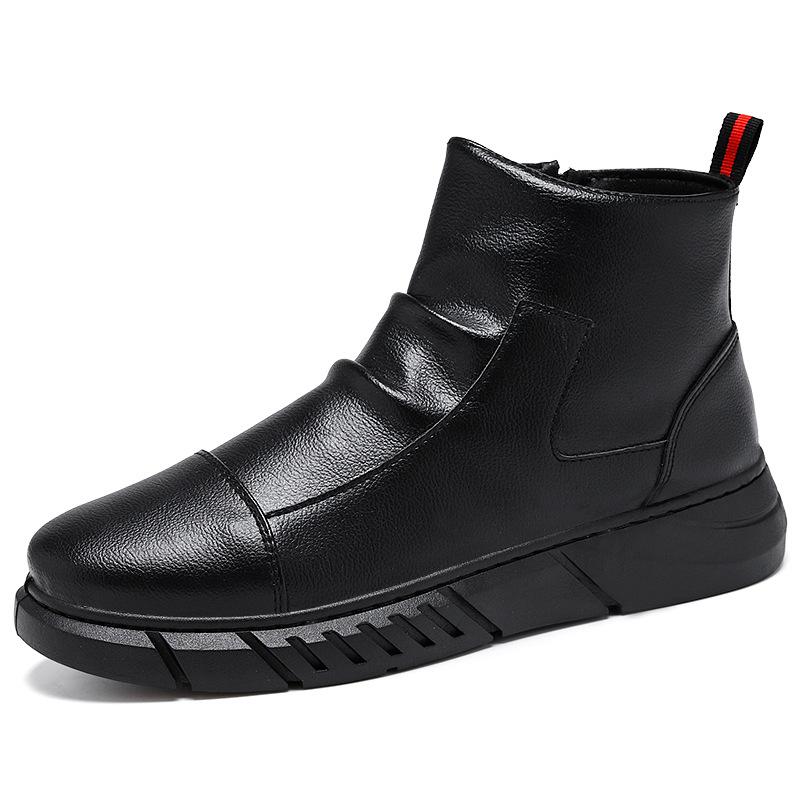 Autumn and Winter New Martin Boots Men's Black High-top Boots Velvet Warm British Style Leather Shoes Youth Trend Men's Shoes