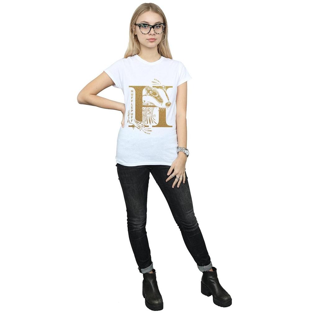 Harry Potter Womens/Ladies Hufflepuff Glitter Cotton T-Shirt