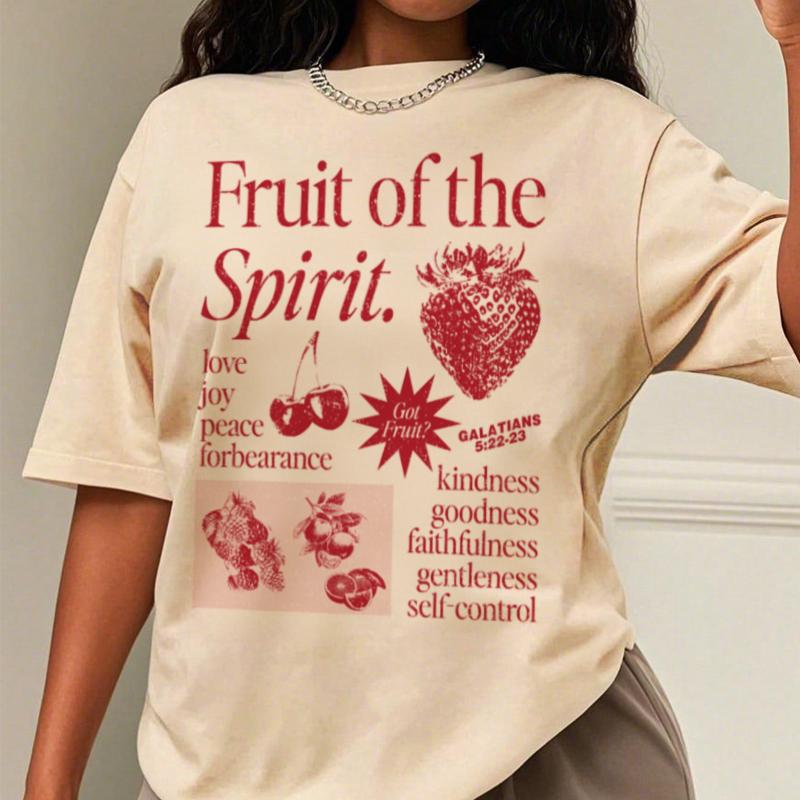 Fruit of Spirit Graphic Tops Vintage Boho Bible Verse Inspirational Shirt Unisex Christian TShirt Aesthetic Jesus Faith Tee