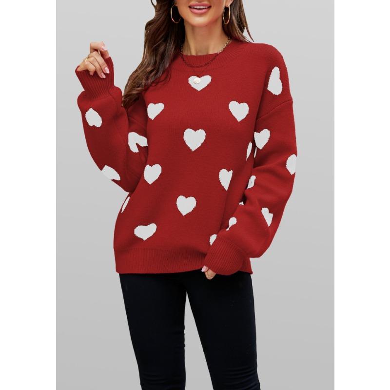Women's Autumn/winter Love Print Casual Loose Knit Sweater