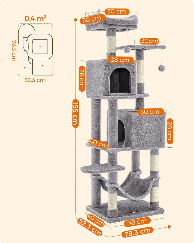 FEANDREA Кошка Для Большой Для Нескольких С Царапанием Снимает Недостаток Высоты PCT192W01 Башня, Узкий, Кошки, Кошки, Отдельно стоящий, Компактный, Гамак,