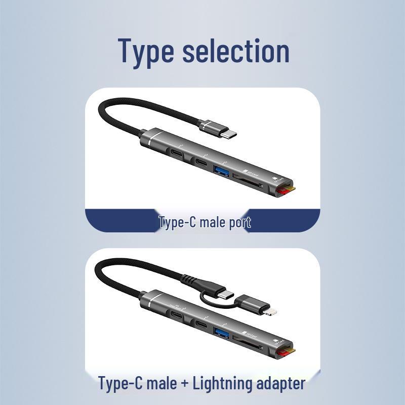 Многофункциональный 5-портовый хаб с кардридером TF/SD и USB/Type-C для устройств Apple и Android