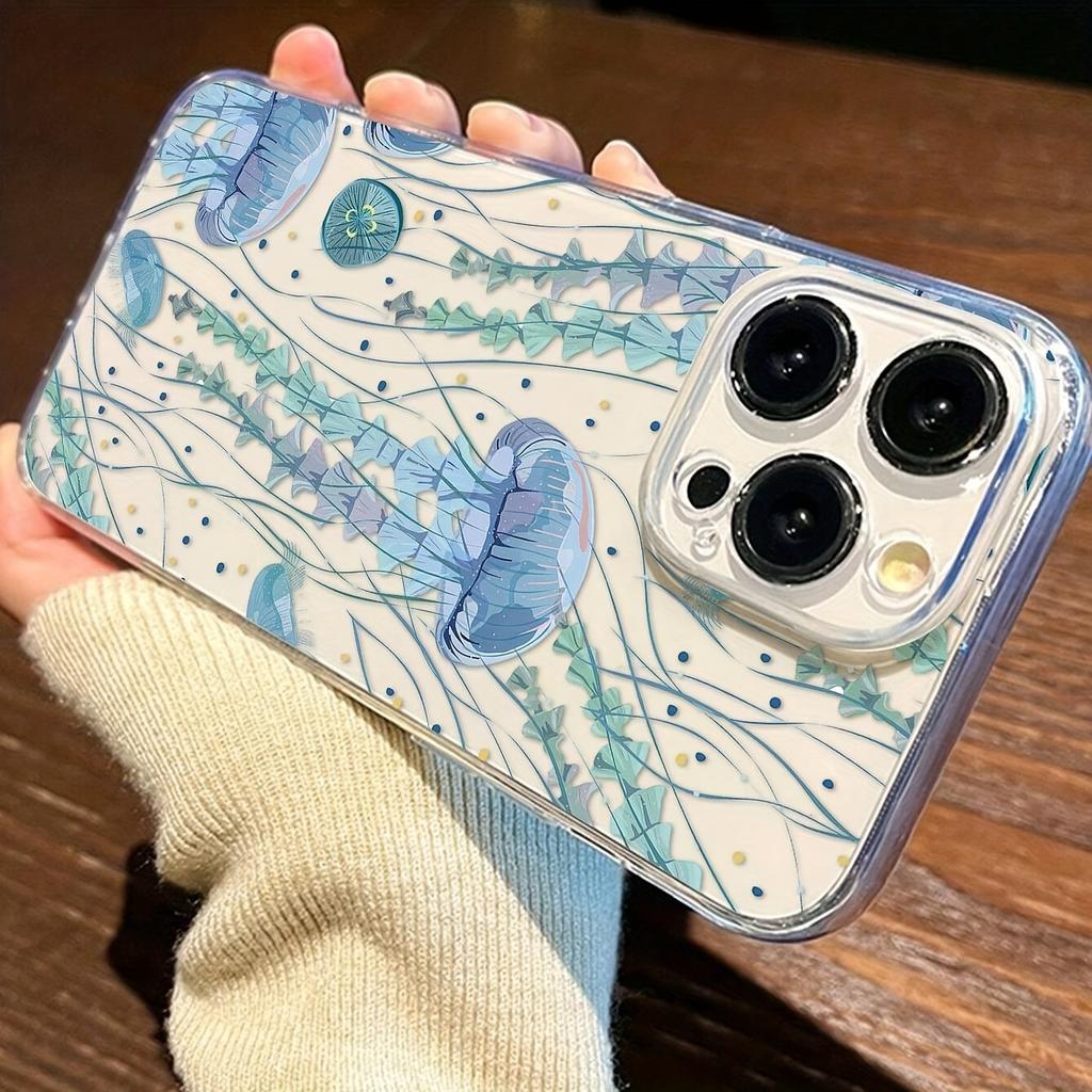 Всесторонний противоударный чехол для телефона с рисунком медузы для IPhone17 16 15 14 13 12 11 Pro Max Прозрачный силиконовый мягкий чехол