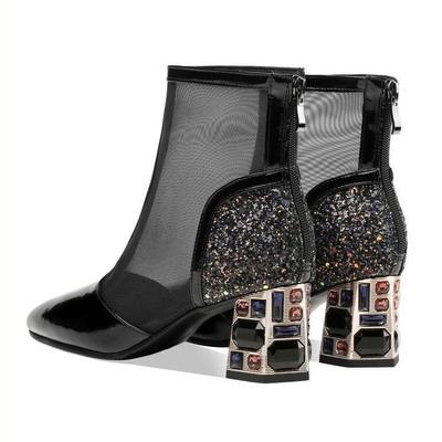 Новые сетчатые сандалии для женщин на высоком каблуке, толстом каблуке, сапоги из сетчатой ​​ткани со стразами для женщин, дышащие и универсальные модные босоножки.