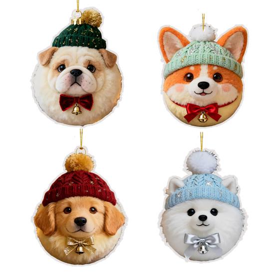 Plush Pet Shaped Ornament 2D Acrylic Cat Dog Rabbit Christmas Tree Ornament Cozy Winter Animal Charm for Car Rearview Mirrow Window Decor