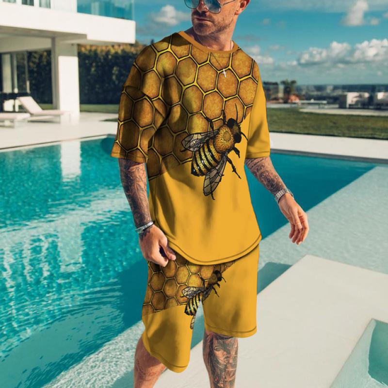 3d Print Colorful Men Tracksuit Tee Set Jogging Homm Clothes For Man T-Shirt Summer Tshirt Suit Short 2 Pieces Set