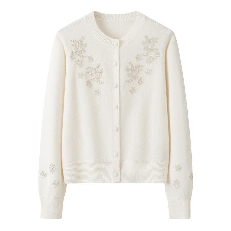 Женский толстый кашемировый кардиган на пуговицах, с ручной вышивкой бисером и вышитыми деталями