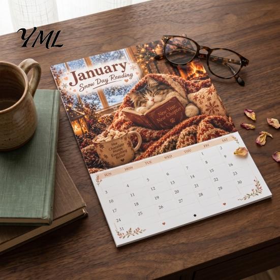 Desk Calendar Cats Chillin' with Book 2027 Calendar, 12 Month Monthly Planner, Thick Appointment Paper Daily Planning Wall for Home Office And School