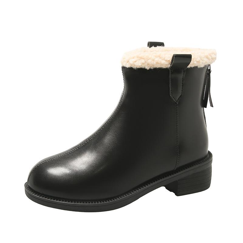 Короткие флисовые ботинки женские зимние 2025 года, новые толстые каблуки, круглые ботинки Martin, модные, простые и теплые, большие хлопковые ботинки больших размеров