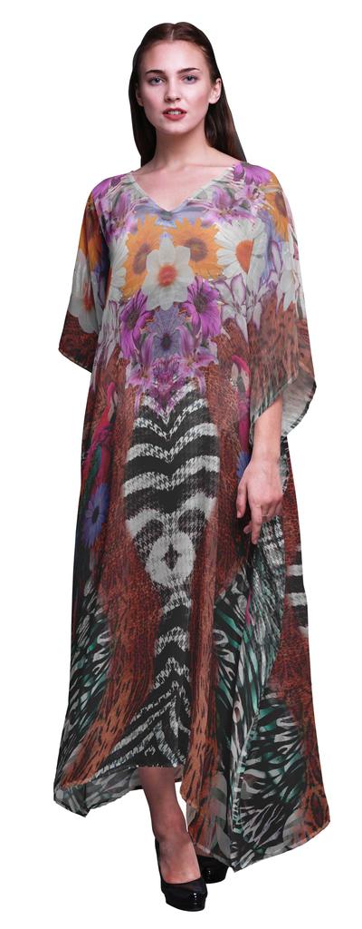 Phagun Floral & Animal Skin Womens Long Beach Kaftan Beachwear Bikini Coverup Maxi