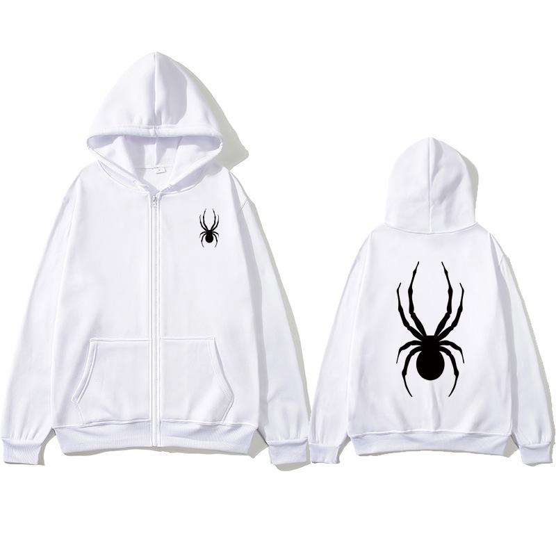 Черная толстовка на молнии с пауком, толстовка большого размера, уличная одежда, женская толстовка, женская толстовка с карманом и длинным рукавом, черная толстовка на молнии с пауком