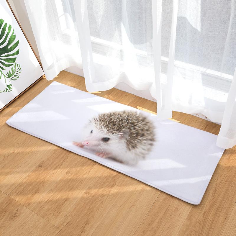 Flannel Long Floor Mat Door Mat Heat Transfer Printing Hedgehog Kitchen Bathroom Water-Absorbing Non-Slip Mat Carpet