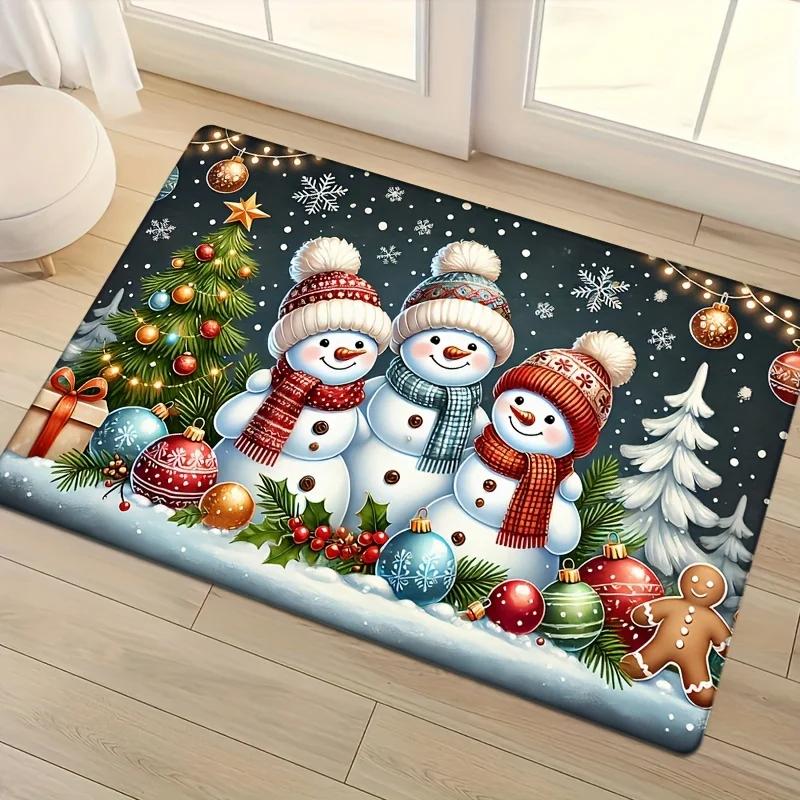 VIKAMA Christmas Snowman Welcome Mat Front Door Entry Carpet Living Room Bedroom Slippery Floor Mat Christmas Home Decoration