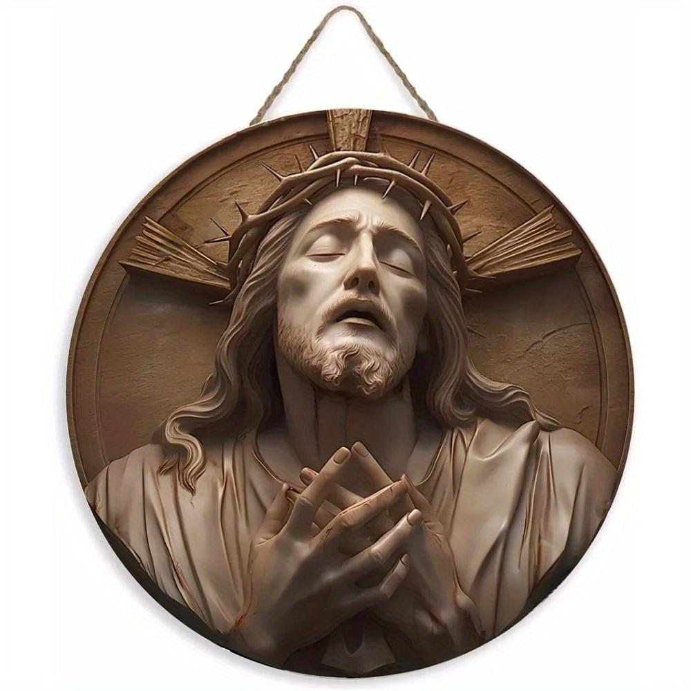 1 шт. 2d плоская деревянная винтажная уникальная художественная круглая деревянная вывеска с изображением Иисуса Христа - 20 см для дома, гостиной, офиса, бара, кафе, гаража, праздничного украшения
