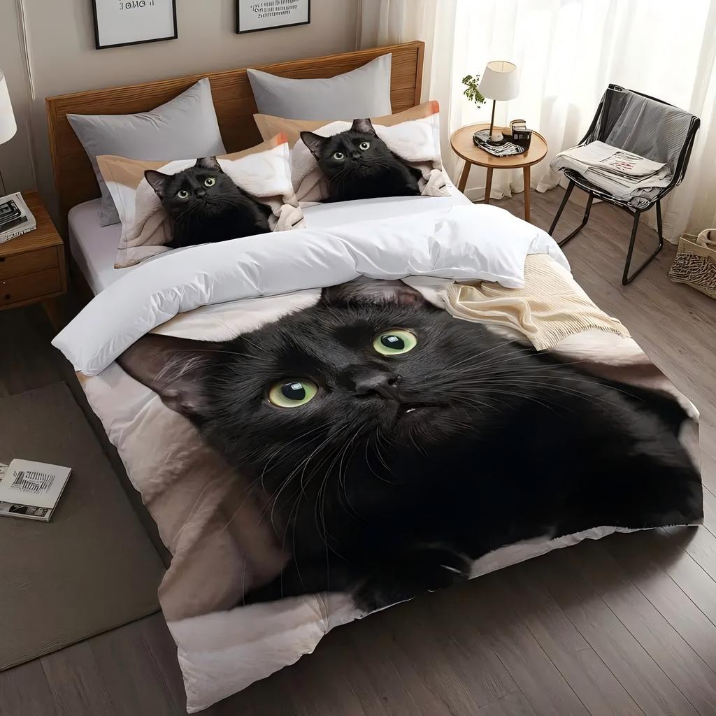 Милый котенок 3D Печатный Комплект Постельного Белья Милый Животный Стиль Пододеяльник Комплект Мягкий Удобный Домашний Полиэстер Роскошный Пододеяльник Комплект