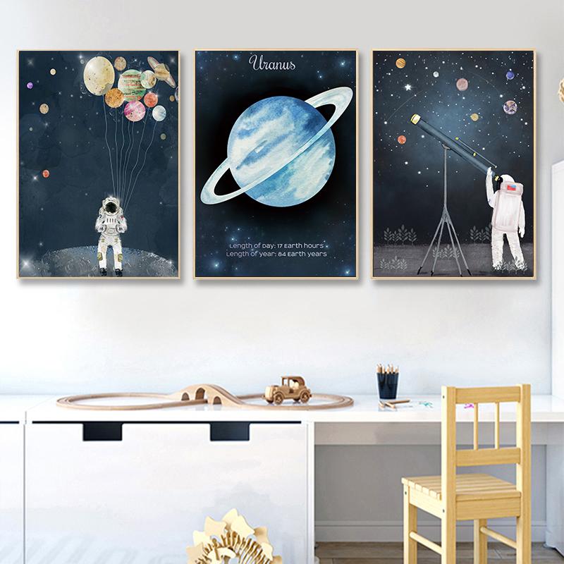 Детская комната Декор Космос Планета Искусство Печать Холст Картина Картины для Стены Украшения Настенные Картины Настенная Роспись