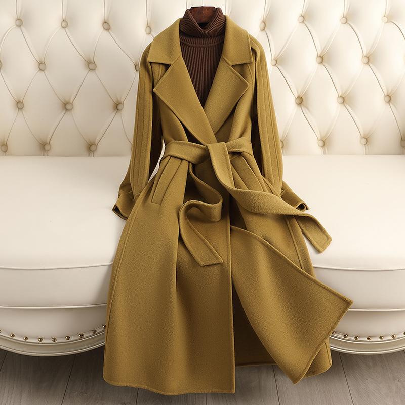 Double-sided Cashmere Coat Women's Medium and Long Autumn and Winter New Woolen Solid Color Double-sided Woolen Coat