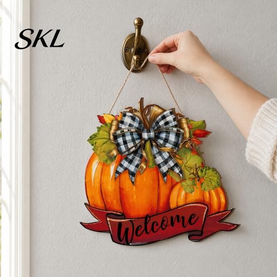Thanksgiving Pumpkin Decoration Fall Welcome Sign, Door Hanger, Wooden Decor Harvest Sign Hanging Porch for Autumn Farmhouse Wall Solid Wood