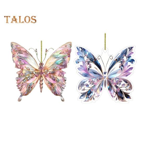 2 шт., цветная подвеска в виде бабочки для автомобиля, искусственный кристалл, подвесное украшение для зеркала заднего вида, комплект из страз для автомобиля, подвеска для украшения окна, подарок для автомобиля