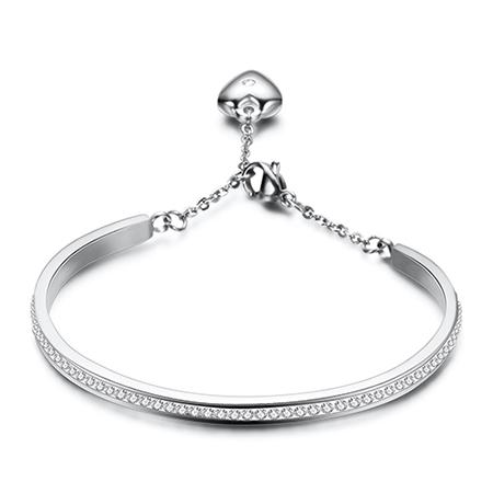 Gold-Color Cuff Bangle for Women One Row Crystal Stainless Steel Bracelet Bangle Jewelry Adjustable Chain