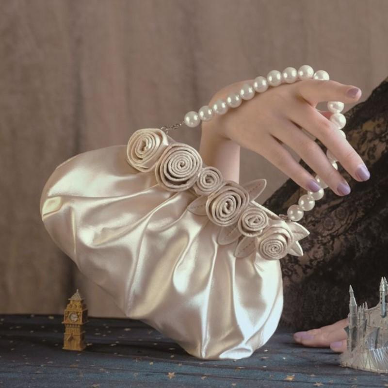 Vintage Cloud Hand Bag Purse Women Aesthetic Floral Pearl Handbag Female Harajuku Sweet Elegant Handle Bag