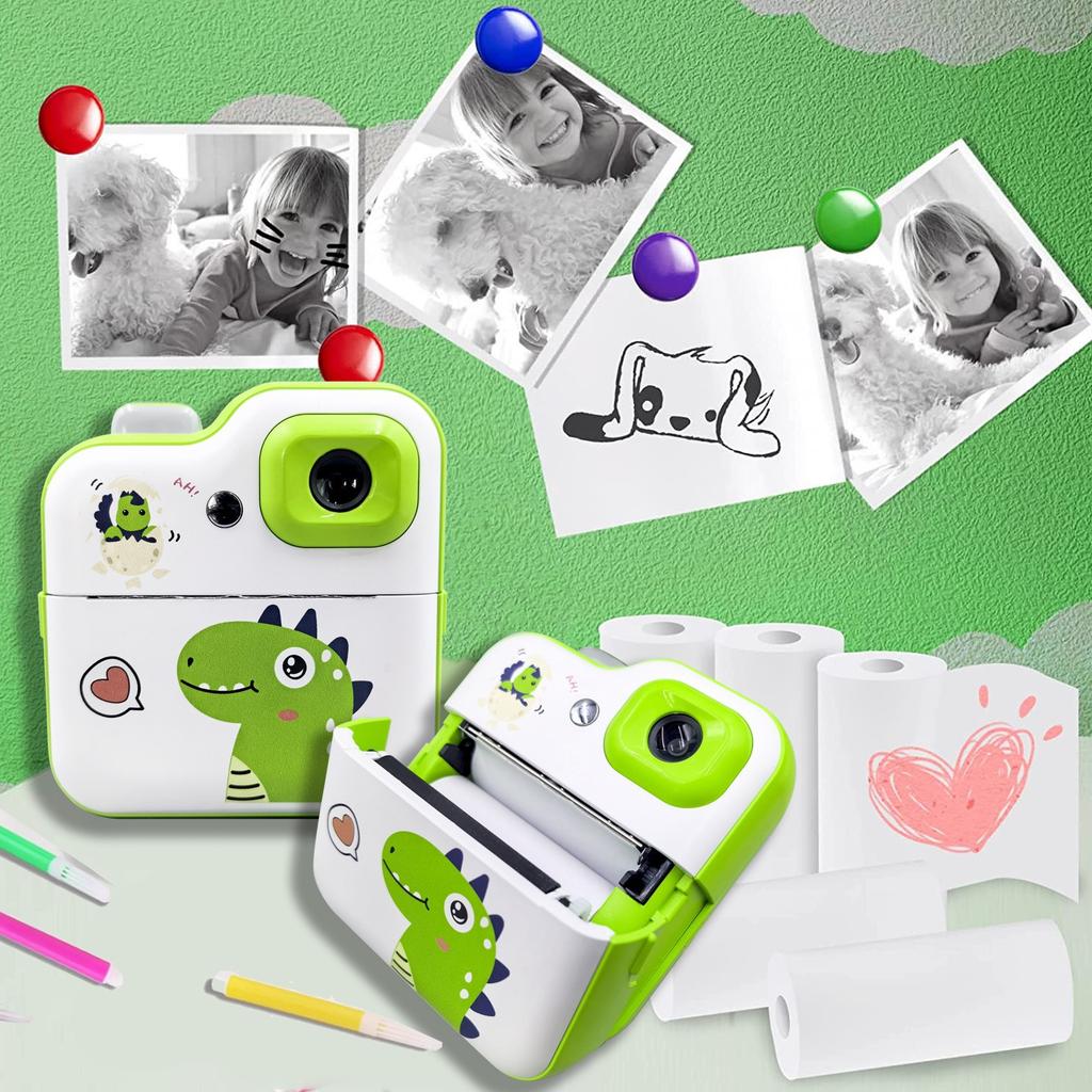 New Mini Dinosaur Kids Camera Instant Printing Thermal Paper Printing Digital Video Camera for Children  Cameras for Photography