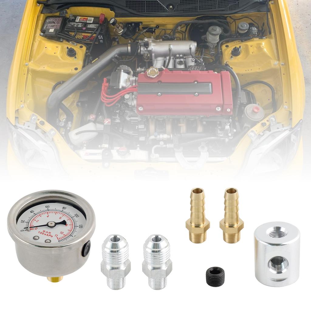 Универсальный 1/8Npt топливный манометр жидкостный полированный корпус 0-160Psi и комплект адаптеров для автомобильных систем впрыска топлива