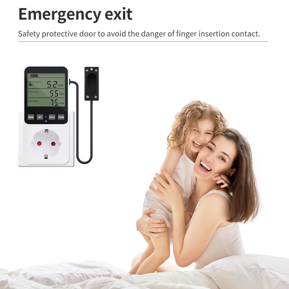 Digital Temperature Humidity Controller LCD Display Thermostat Timer Socket  Heating Cooling Alarm With Temperature Sensor