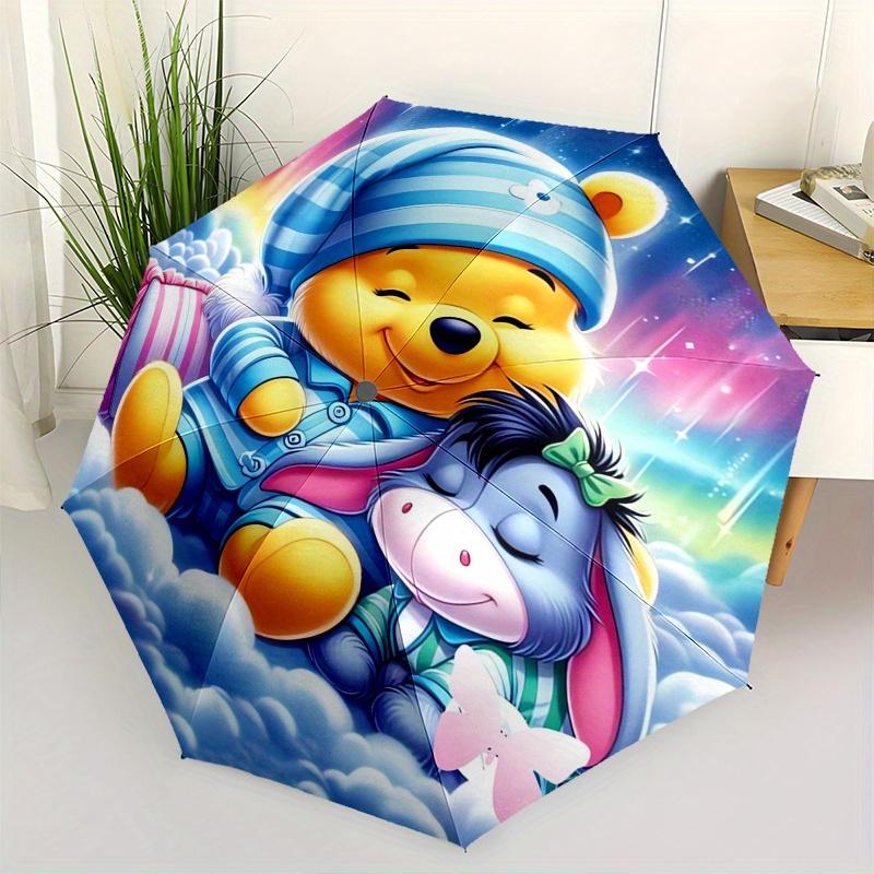 Winnie the Pooh and Friends Fully automatic themed umbrella - 8 ribs durable iron frame, tri-fold compact design, perfect as a gift, travel