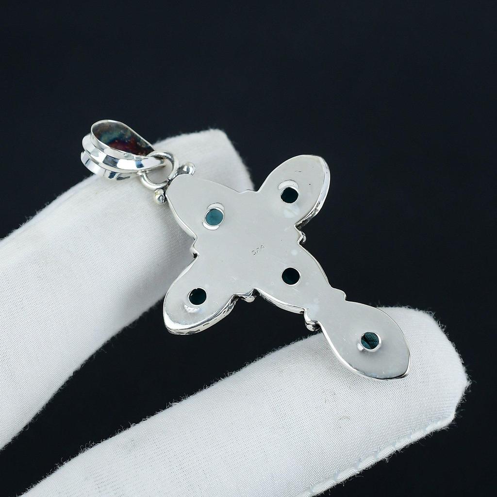Blue Topaz Gemstone Silver Cross Pendant In 925 Sterling Silver- Handmade Design, Everyday Wear Jewelry, Unique Pendant Party Wear Gift