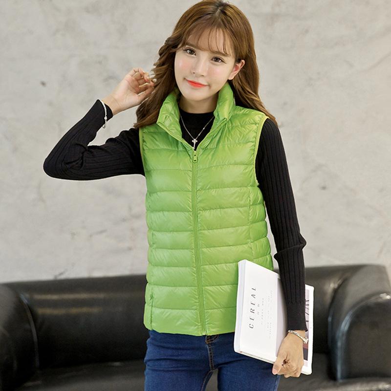 Новый пуховый жилет, женский легкий и тонкий жилет со стоячим воротником, облегающий большой и короткий пуховый топ на бретелях