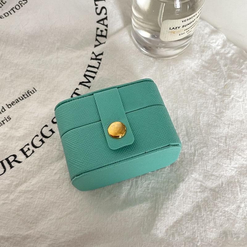 Mini Travel Ring Jewelry Box Portable PU Leather Organizer with Golden Clasp for Earrings Rings Small Accessories Storage Case