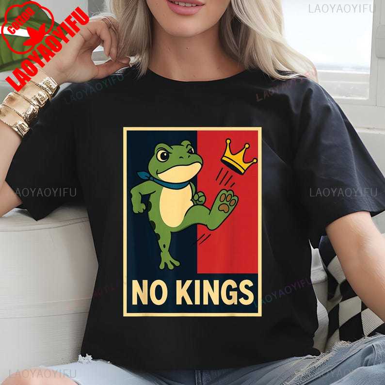 Portland Frog No King Protest Retro Political Poster Fashion Cartoons Printed Tshirt Tops Unisex Adult Vintage Women Clothing