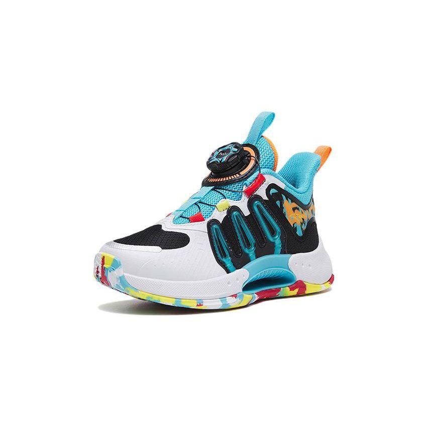 Anta Qingkuang 2 Durable Rebound Low-Top Basketball Shoes Kids Sneaker Black White Blue 312319910-2