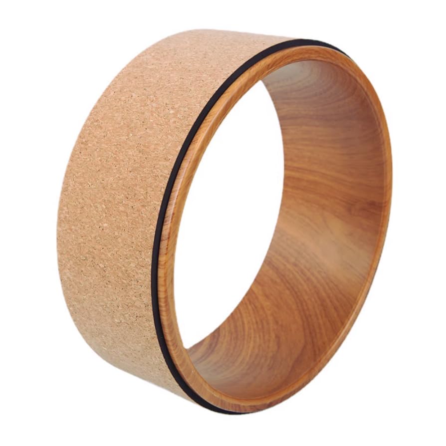 Chelien Yoga Wheel Foam Roller 33cm X 13cm Ring Fitness Flexible Cork Wood Grain Inner (Simple + Wheel)