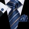 Blue Gold Striped Jacquard Mens Silk Tie Classic Necktie Cufflink Hanky Set