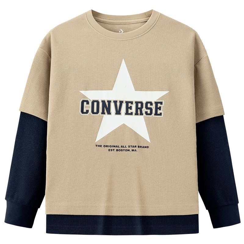 Converse Детская футболка с длинным рукавом с принтом логотипа-звезды, имитация двух предметов