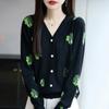 Early Autumn New V-neck Knitted Cardigan Long-sleeved Women's Jacquard Loose Design Top Coat