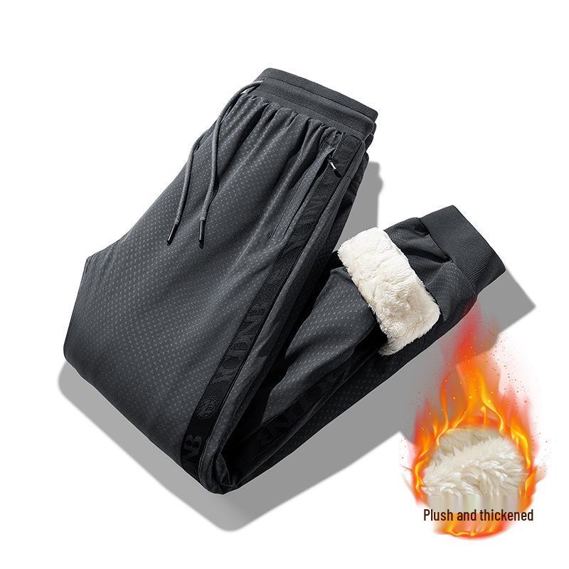 Men's Winter Waterproof Thickened Padded Pants - Straight Leg, Lambswool Lined, Plus Size, Casual Outerwear