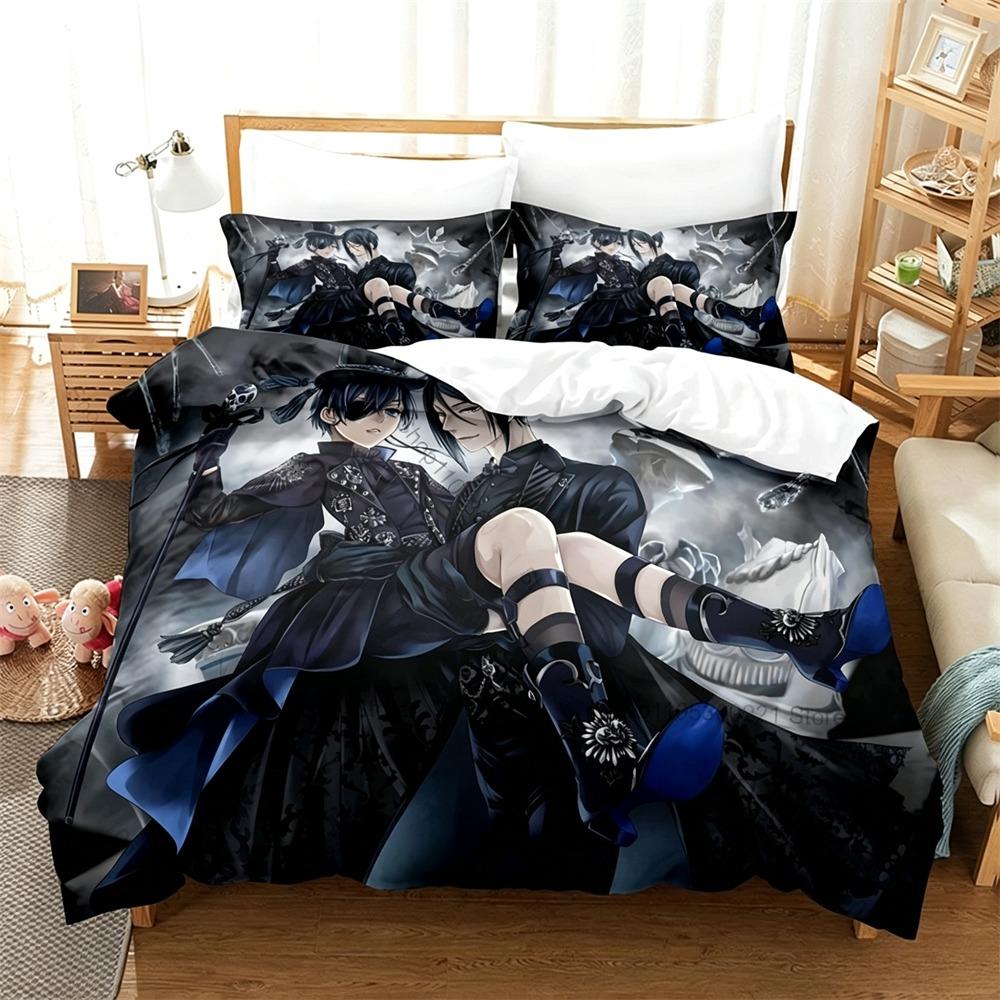 Black Butler Kuroshitsuji Bedding Set 2/3 Piece Duvet Cover Set Sebastian Ciel Cartoon Bed Linen for Kids Adults Bedroom